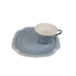 Vintage Harker Pottery Ware Gray Snack Set Cup and Plate